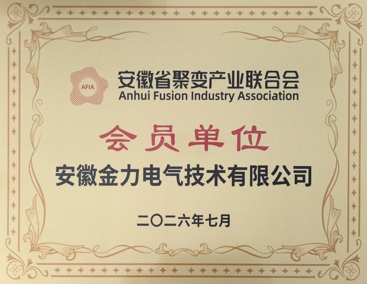 Anhui Jinli è diventata ufficialmente membro dell'Associazione dell'Industria della Fusione di Anhui